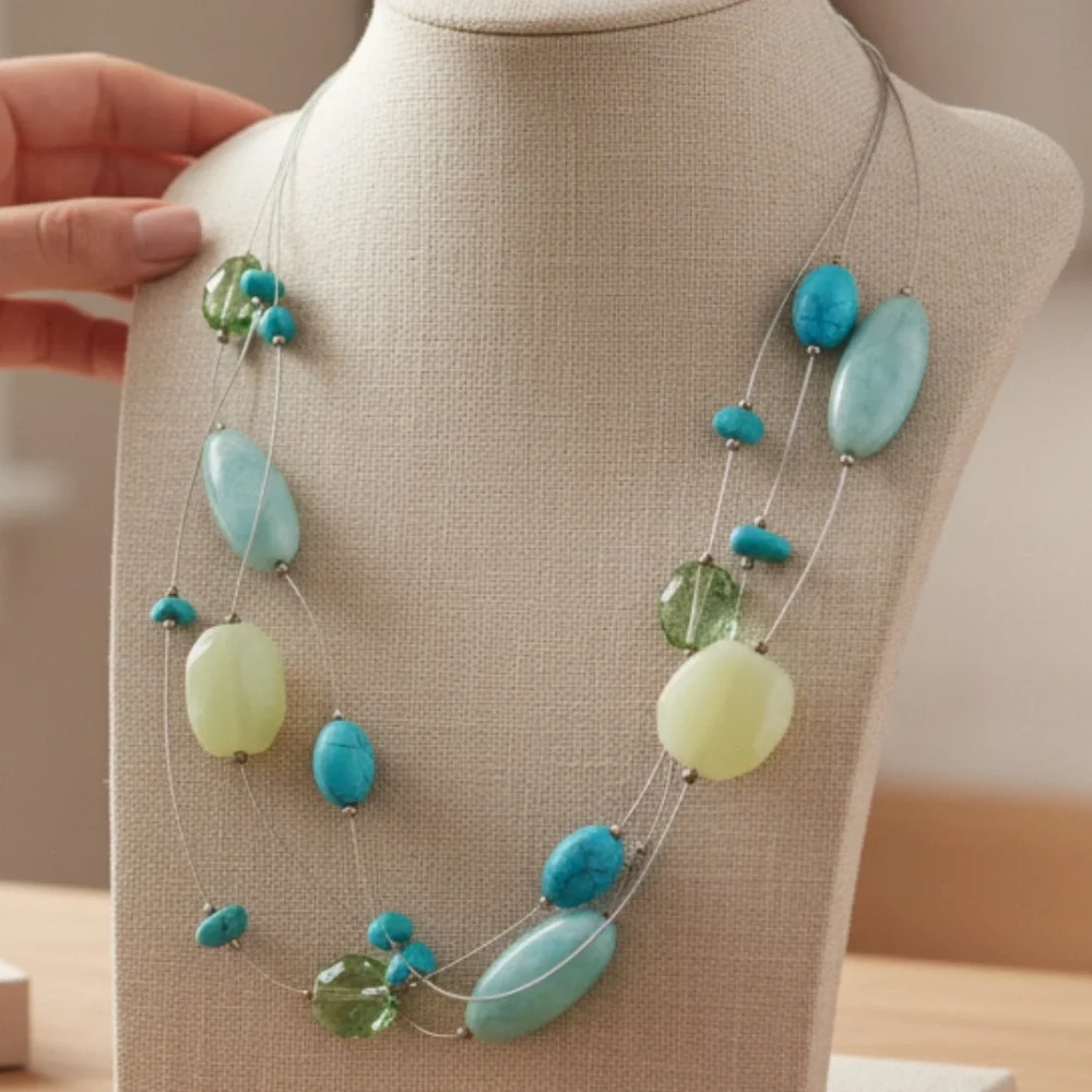 SILPADA Sterling Silver Serpentine Amazonite Howlite Glass Wire Necklace